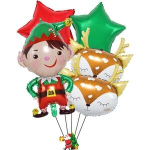 Christmas elf  Reindeer balloons, deer balloon, green red star balloon, holiday